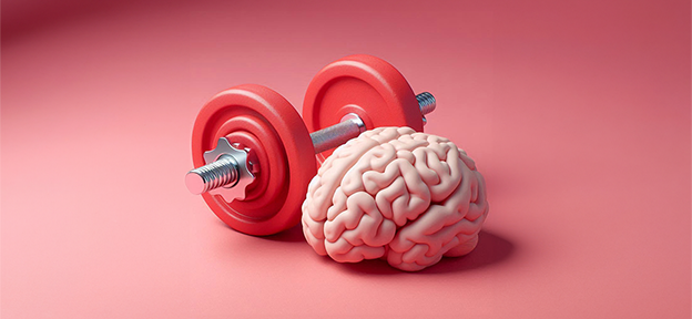 Red barbells next to a brain